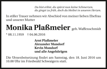 Traueranzeige von Monika Plaßmeier 