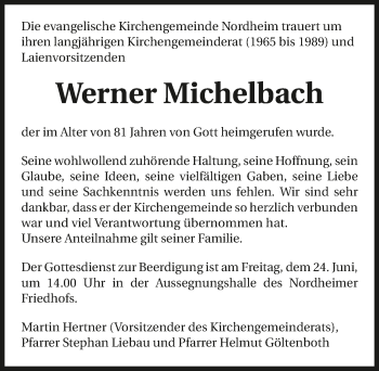 Traueranzeige von Werner Michelbach 