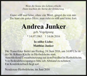 Traueranzeige von Andrea Junker 