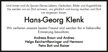 Traueranzeige von Hans-Georg Klenk 