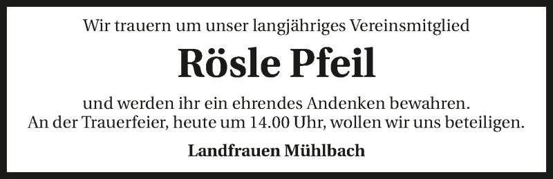  Traueranzeige für Rosa Pfeil vom 29.06.2016 aus 