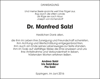 Traueranzeige von Manfred Salzl 