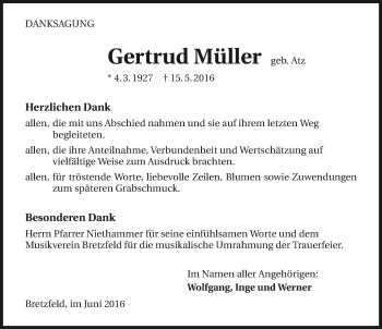 Traueranzeige von Gertrud Müller 
