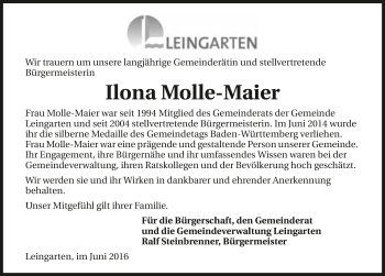 Traueranzeige von Ilona Molle-Maier 