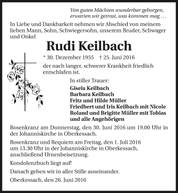 Traueranzeige von Rudi Keilbach 