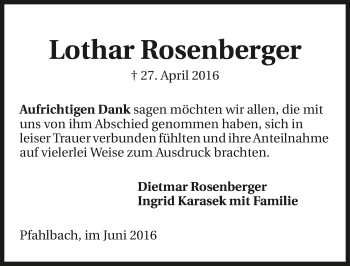 Traueranzeige von Lothar Rosenberger 