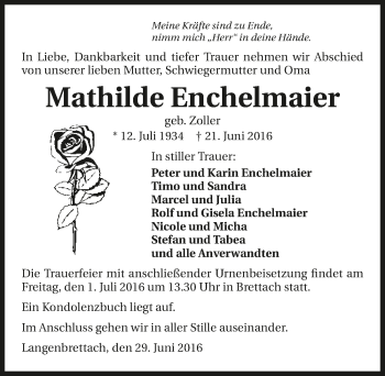 Traueranzeige von Mathilde Enchelmaier 