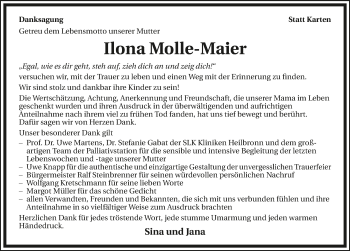 Traueranzeige von Ilona Molle-Maier 
