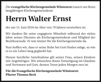 Traueranzeige von Walter Ernst 