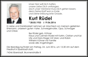 Traueranzeige von Kurt Rüdel 