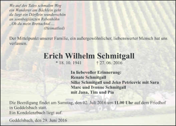 Traueranzeige von Erich Wilhelm Schmitgall 