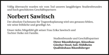 Traueranzeige von Norbert Sawitsch 