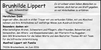 Traueranzeige von Brunhilde Lippert 