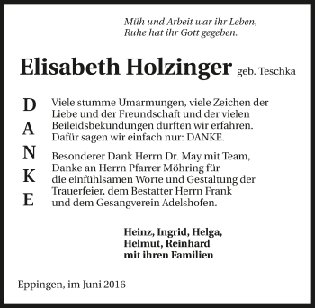 Traueranzeige von Elisabeth Holzinger 