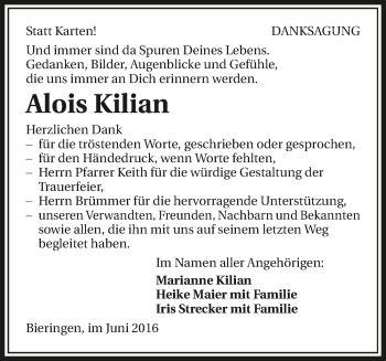 Traueranzeige von Alois Kilian 