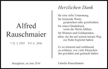 Traueranzeige von Alfred Rauschmaier 