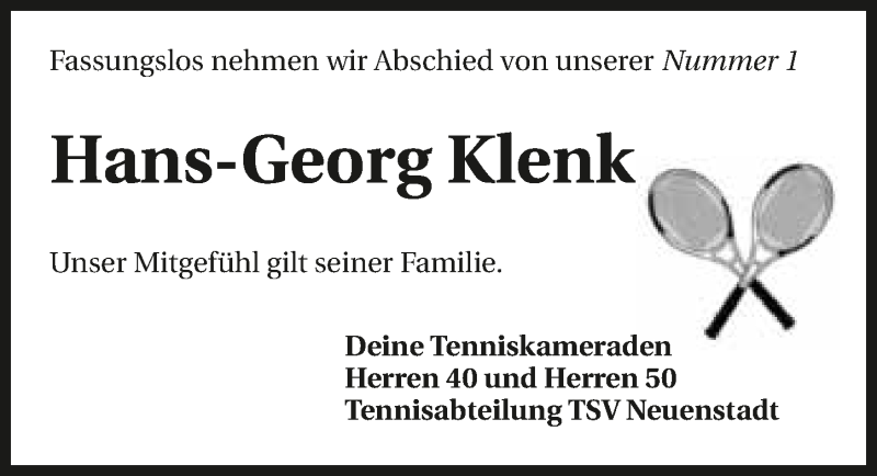  Traueranzeige für Hans-Georg Klenk vom 22.06.2016 aus 