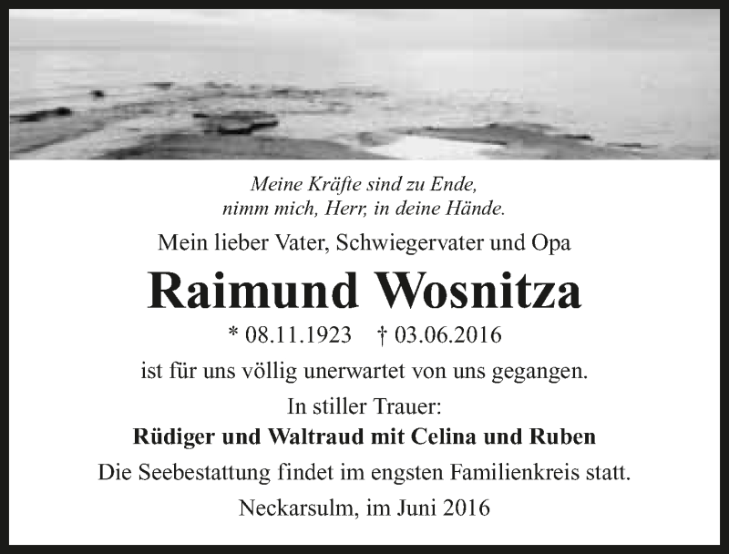  Traueranzeige für Raimund Wosnitza vom 04.06.2016 aus 