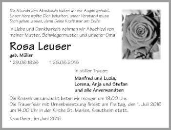 Traueranzeige von Rosa Leuser 