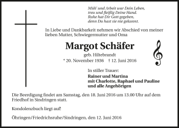 Traueranzeige von Margot Schäfer 