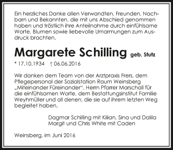 Traueranzeige von Margarete Schilling 