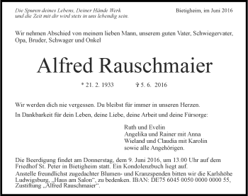 Traueranzeige von Alfred Rauschmaier 