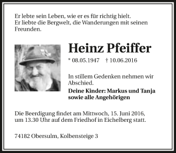 Traueranzeige von Heinz Pfeiffer 
