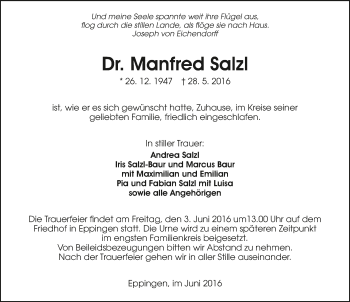 Traueranzeige von Manfred Salzl 