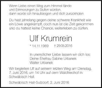 Traueranzeige von Ulf Krumrein 