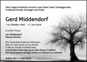 Traueranzeige von Gerd Middendorf 