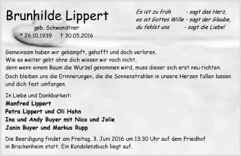Traueranzeige von Brunhilde Lippert 
