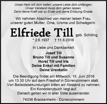 Traueranzeige von Elfriede Till 