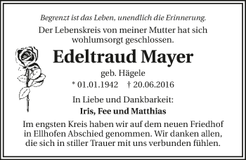 Traueranzeige von Edeltraud Mayer 