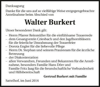 Traueranzeige von Walter Burkert 