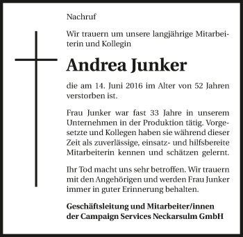 Traueranzeige von Andrea Junker 
