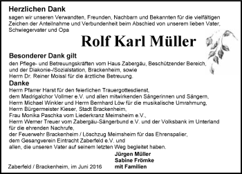 Traueranzeige von Rolf Karl Müller 
