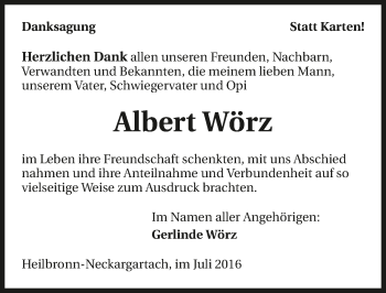 Traueranzeige von Albert Wörz 