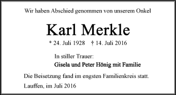 Traueranzeige von Karl Merkle 