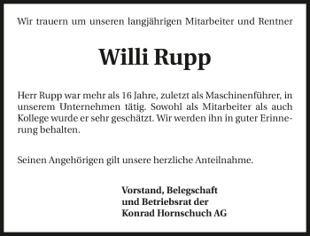 Traueranzeige von Willi Rupp 