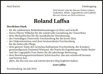 Traueranzeige von Roland Laffsa 