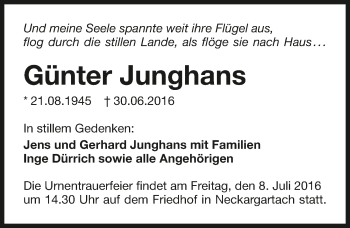 Traueranzeige von Günter Junghans 
