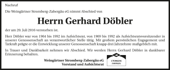 Traueranzeige von Gerhard Döbler 