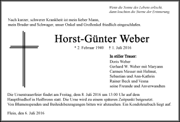 Traueranzeige von Horst-Günter Weber 