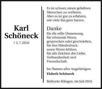 Traueranzeige von Karl Schöneck 
