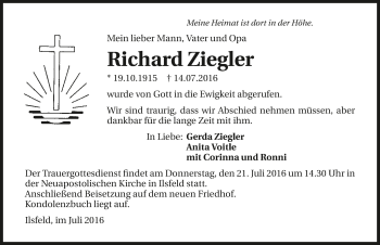 Traueranzeige von Richard Ziegler 