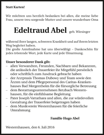 Traueranzeige von Edeltraud Abel 