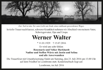 Traueranzeige von Werner Walter 