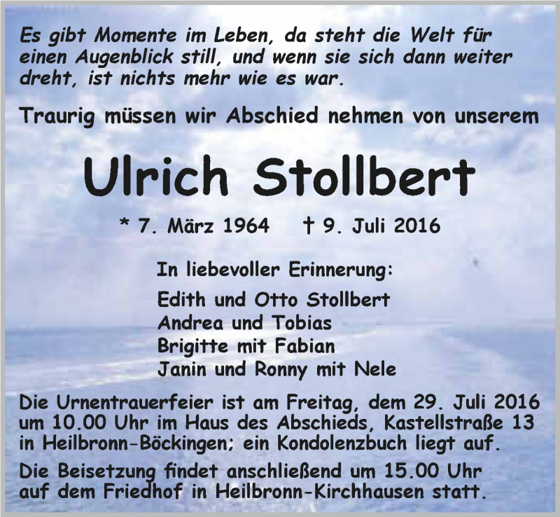  Traueranzeige für Ulrich Stollbert vom 23.07.2016 aus 