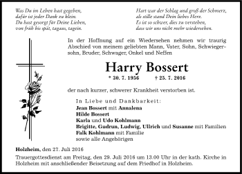Traueranzeige von Harry Bossert 