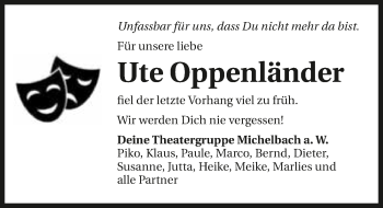 Traueranzeige von Ute Oppenländer 